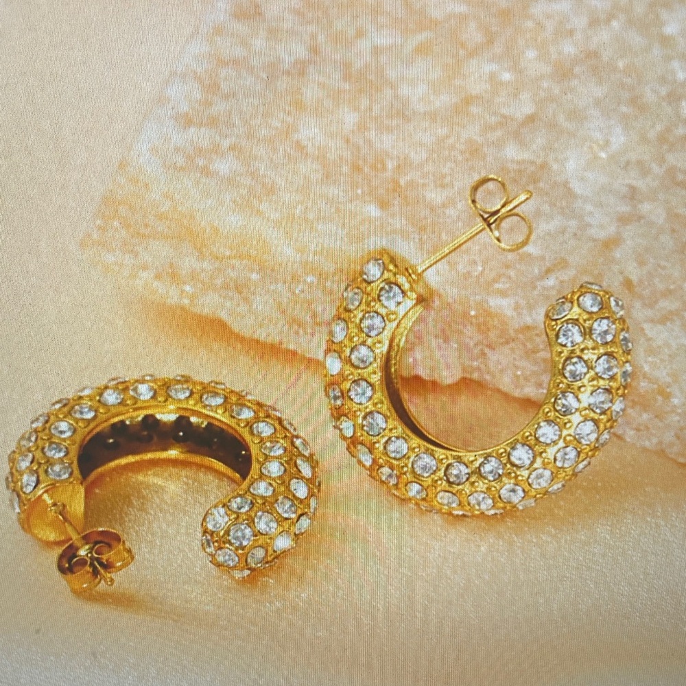 Elegant Gold Crystal Hoop Earrings